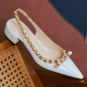 NIB/NWT YOUTHJUNE | White Croc-Embossed Studded Leather Slingback